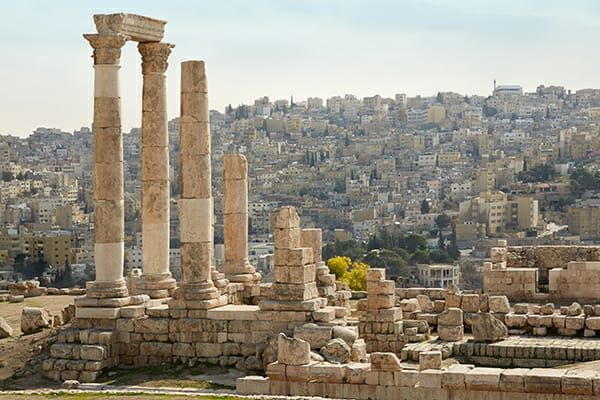Ancient ruins of Amman with cityscape
